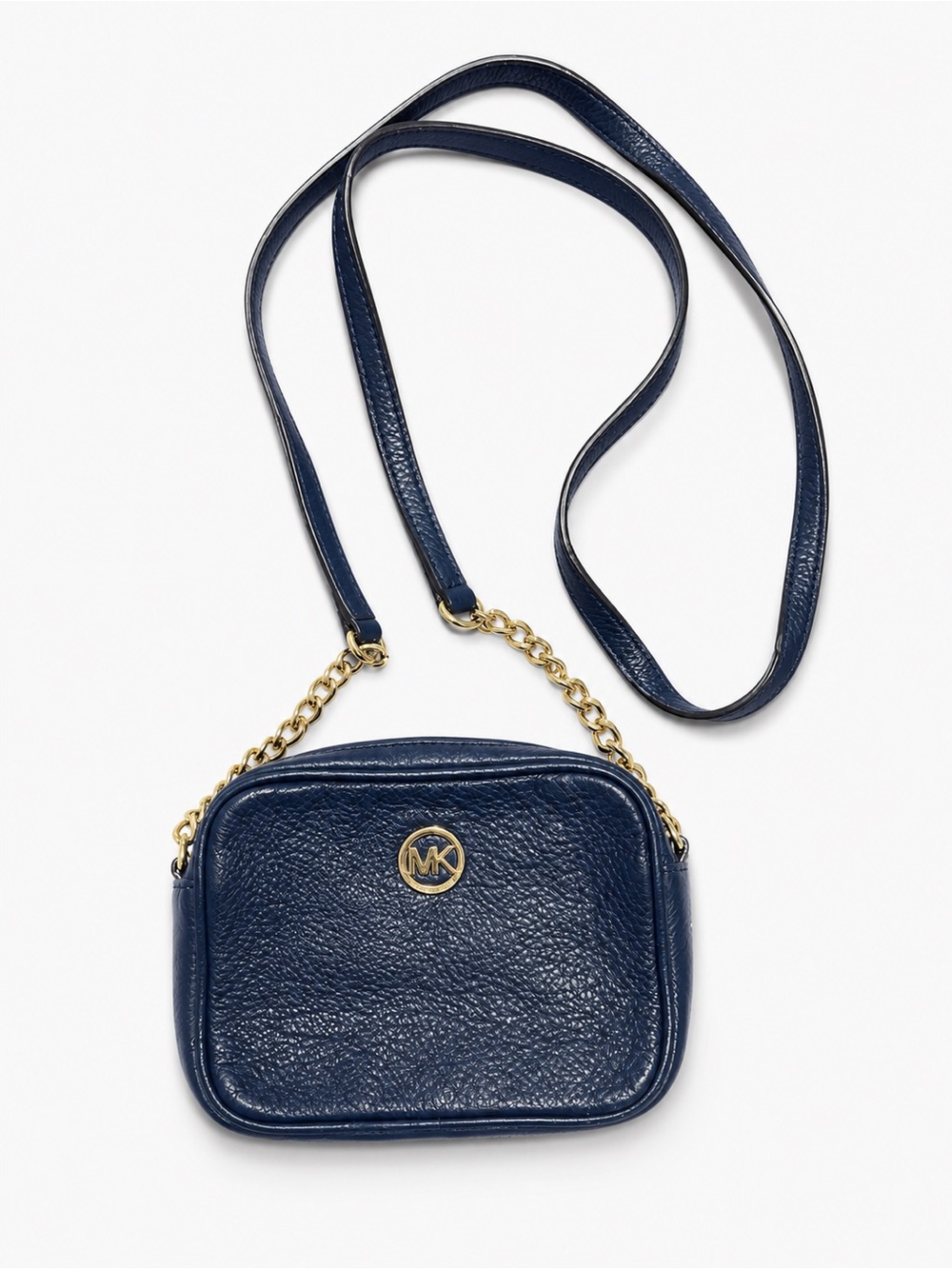 Michael Kors Navy Blue Pebbled Leather Mini Crossbody Bag Gold Hardware